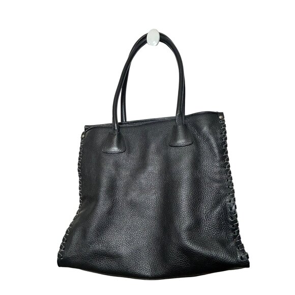 Claudia Firenze Leopard Print Calf Hair Black Leather Tote Vtg Italy Double Hand - Picture 2 of 16